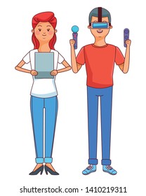 Millennial people tech and game party meeting using vr headset tablet user