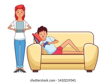 Millennial people tech and game party meeting guy playing sitting on couch