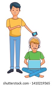 Millennial people tech and game party meeting using smartphone laptop user