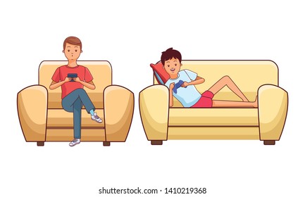 Millennial people tech and game party meeting guy playing sitting on couch