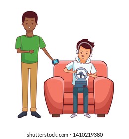 Millennial people tech and game party meeting guy playing sitting on couch