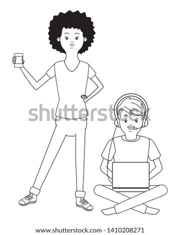 Millennial people tech and game party meeting using smartphone laptop user
