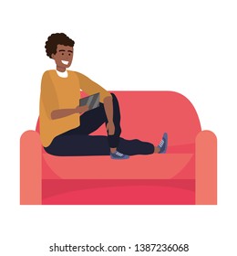 Millennial person sitting with smartphone