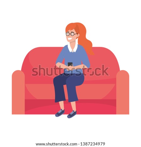Millennial person sitting with smartphone