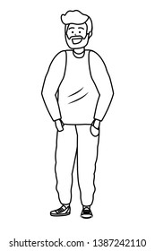 Millennial person stylish outfit isolated black and white