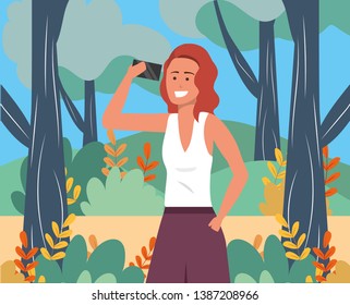 Millennial person stylish outfit portrait nature background