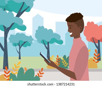 Millennial person stylish outfit portrait cityscape background