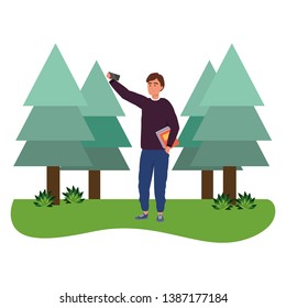 Millennial student outdoors using smartphone background