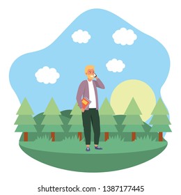 Millennial student outdoors using smartphone background frame