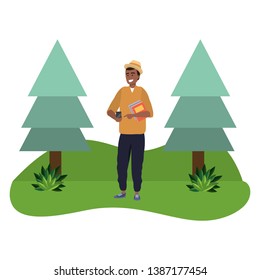Millennial student outdoors using smartphone background