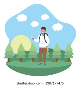 Millennial student outdoors using smartphone background frame