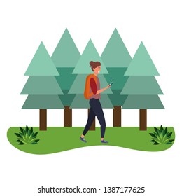 Millennial student outdoors using smartphone background