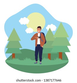 Millennial student outdoors using smartphone background frame