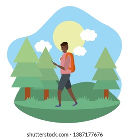Millennial student outdoors using smartphone background frame