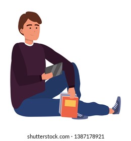 Millennial student sitting browsing on smartphone isolated