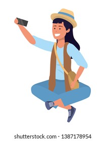 Millennial student sitting browsing on smartphone isolated Millennial student sitting browsing on smartphone isolated