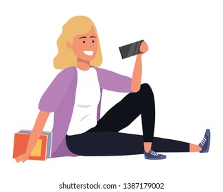 Millennial student sitting browsing on smartphone isolated