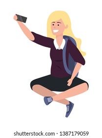 Millennial student sitting browsing on smartphone isolated