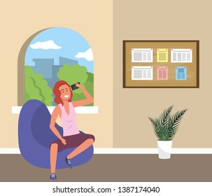 Millennial student sitting on waiting room