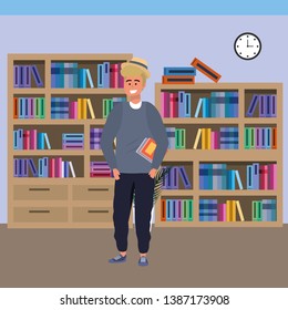 Millennial student smiling on library