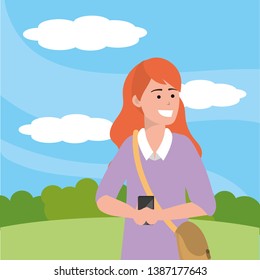 Millennial student taking selfie background
