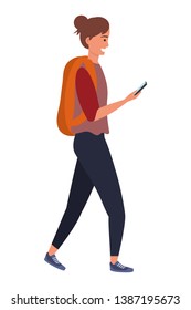 Millennial student using smartphone isolated