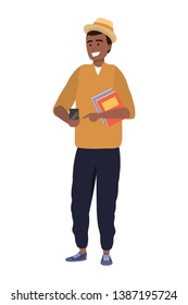 Millennial student using smartphone isolated