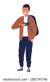 Millennial student using smartphone isolated