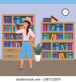 Millennial student using smartphone on library