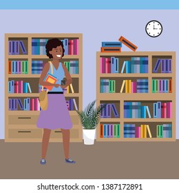 Millennial student using smartphone on library