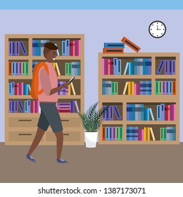 Millennial student using smartphone on library