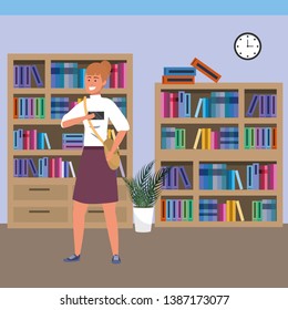 Millennial student using smartphone on library