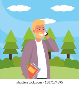 Millennial student using smartphone outdoors