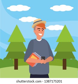 Millennial student using smartphone outdoors