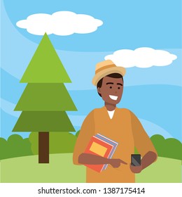 Millennial student using smartphone outdoors