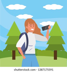 Millennial student using smartphone outdoors