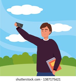 Millennial student using smartphone outdoors