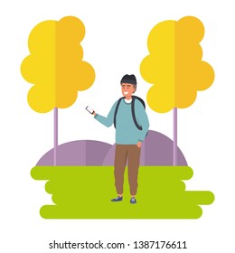 Millennial student using smartphone outdoors