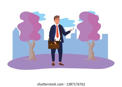 Millennial student using smartphone outdoors
