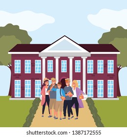 Millennial students group on campus