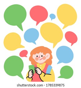 Millennial Text Chat on Social Media Doodle Illustration Vector Image Asset