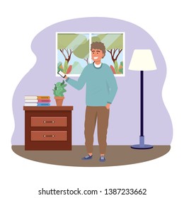 Millennial using smartphone indoors background texting