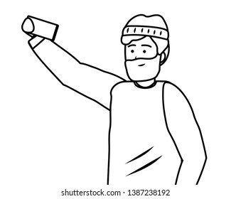 Millennial young person smartphone selfie portrait black and white