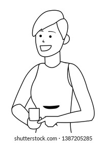 Millennial young person smartphone texting portrait black and white