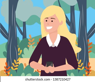 Millennial young person smartphone texting portrait background