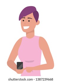 Millennial young person smartphone texting portrait