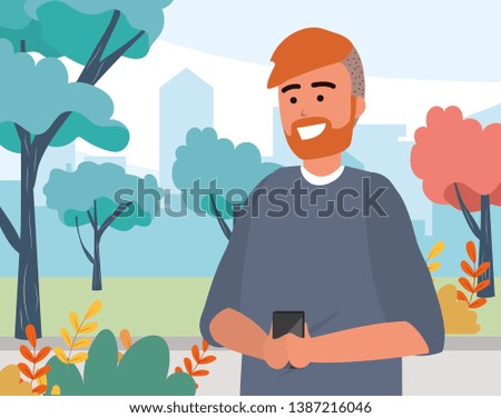 Millennial young person smartphone texting portrait background