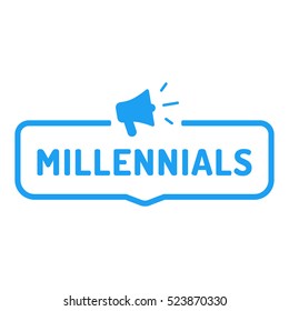 Millennials. Abzeichen mit Megaphonsymbol. Flache Vektorgrafik auf weißem Hintergrund.
