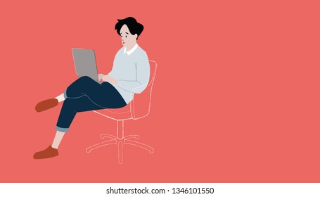 millennials self employ young man working with notebook on a chair at the office