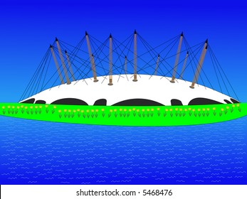 Millennium dome in spring with daffodils illustration